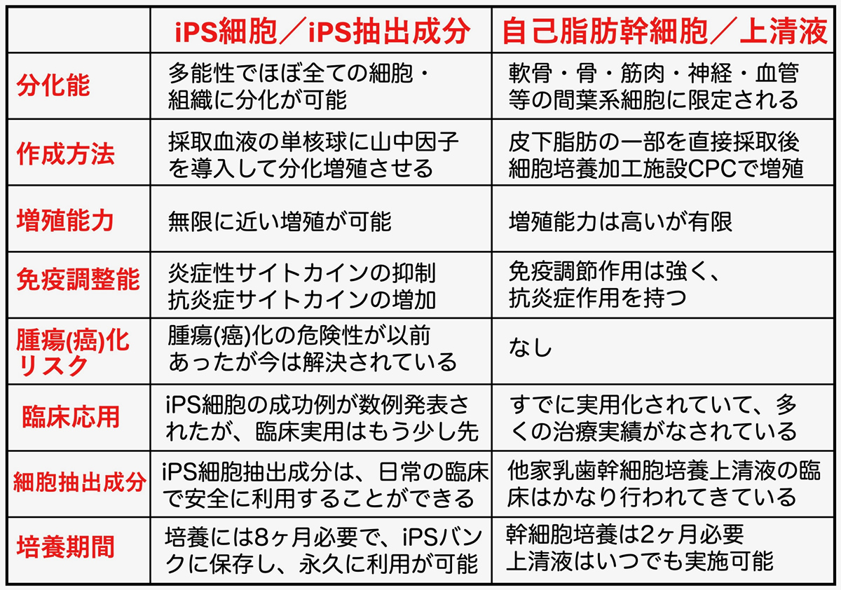 iPS細胞と脂肪幹細胞の相違点